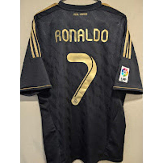 Real Madrid 2011-12 away Cristiano Ronaldo black and gold jersey, men's large