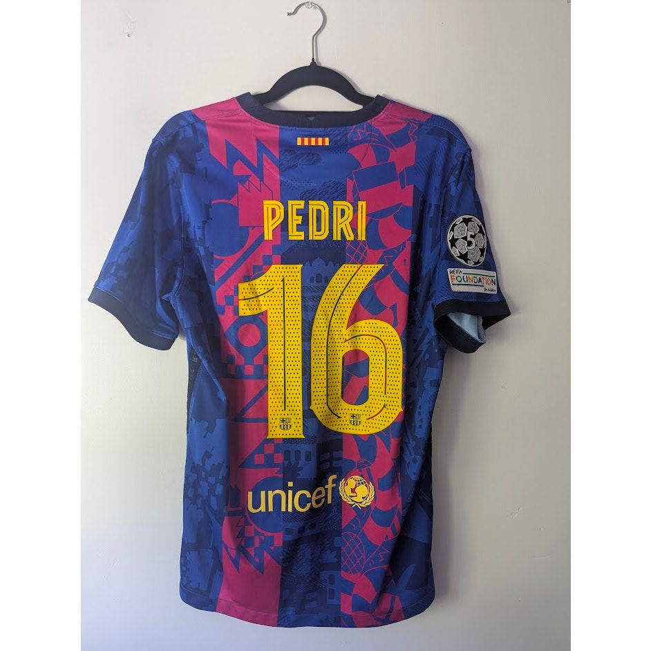 FC Barcelona 2021-22 Third Pedri Jersey Men’s Large Nike UCL Fully Patched