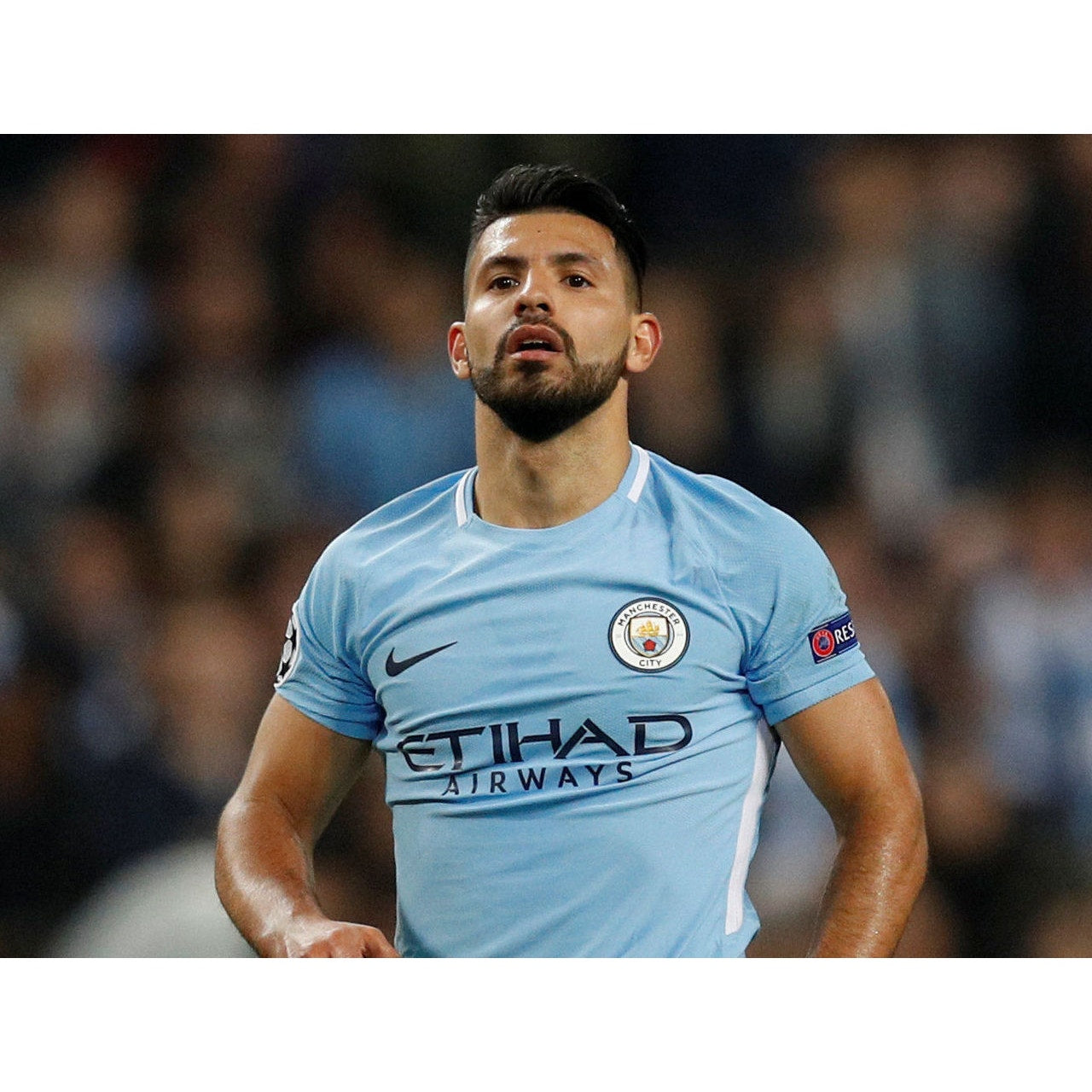 Manchester City 2017-18 Home Kun Aguero Jersey - Men's L - NWT - UCL - Fully Patched