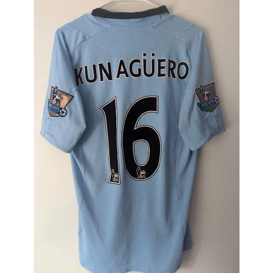 Manchester City 2012-13 Home Sergio Agüero Jersey Men's Medium Authentic Umbro EPL Fully Patched Rare