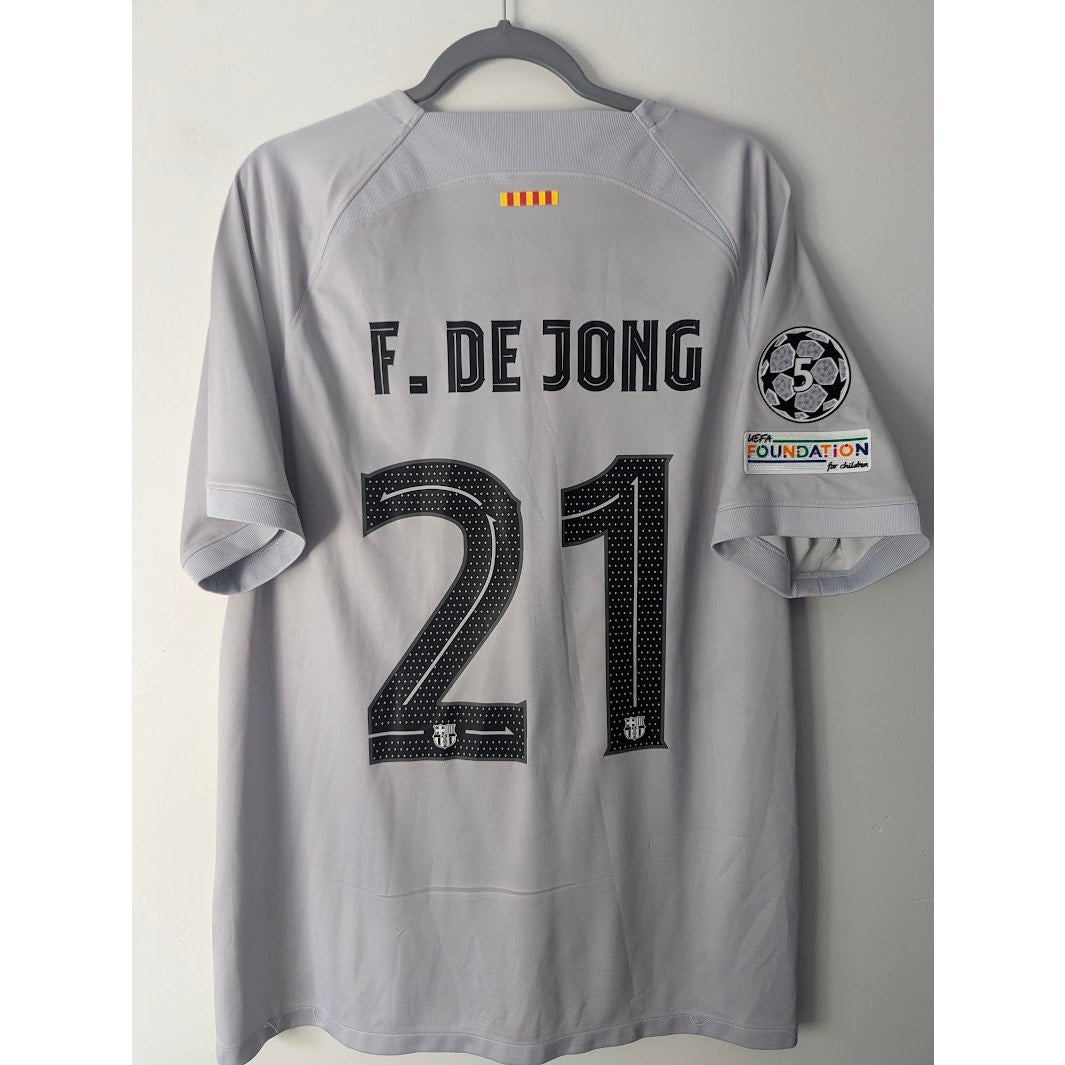 FC Barcelona 2022–23 Third De Jong Jersey – Men’s XL | UCL Fully Patched Nike Shirt