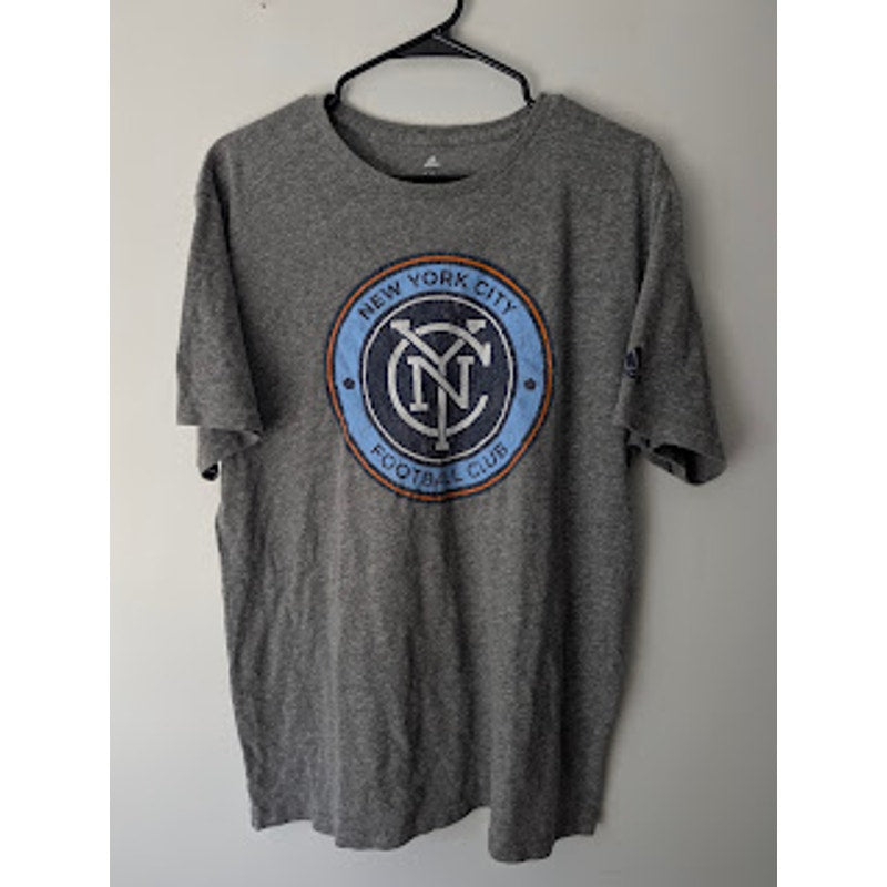 Adidas NYCFC crest t-shirt, gray heather, men's large