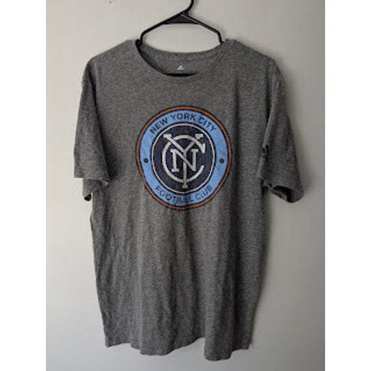 Adidas NYCFC crest t-shirt, gray heather, men's large