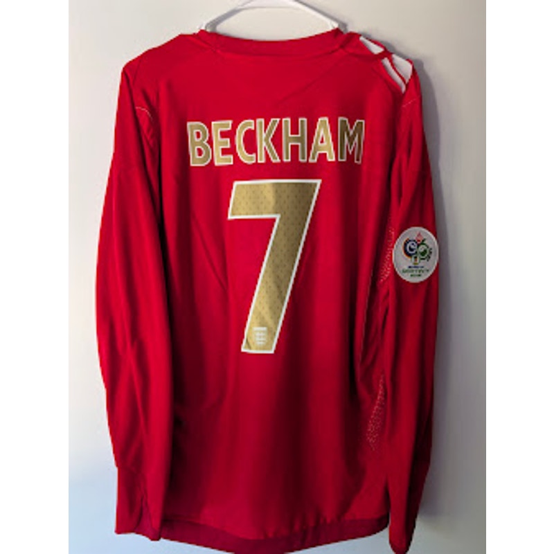 England 2006 Away David Beckham #7 Jersey Mens Large Long Sleeve Umbro World Cup Fully Patched