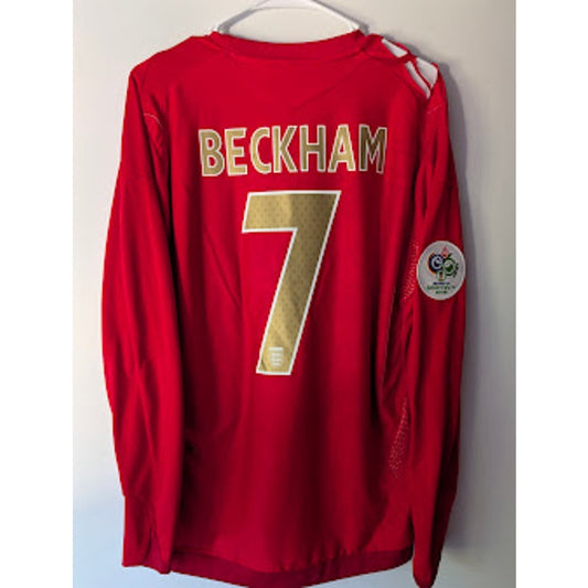 England 2006 Away David Beckham #7 Jersey Mens Large Long Sleeve Umbro World Cup Fully Patched