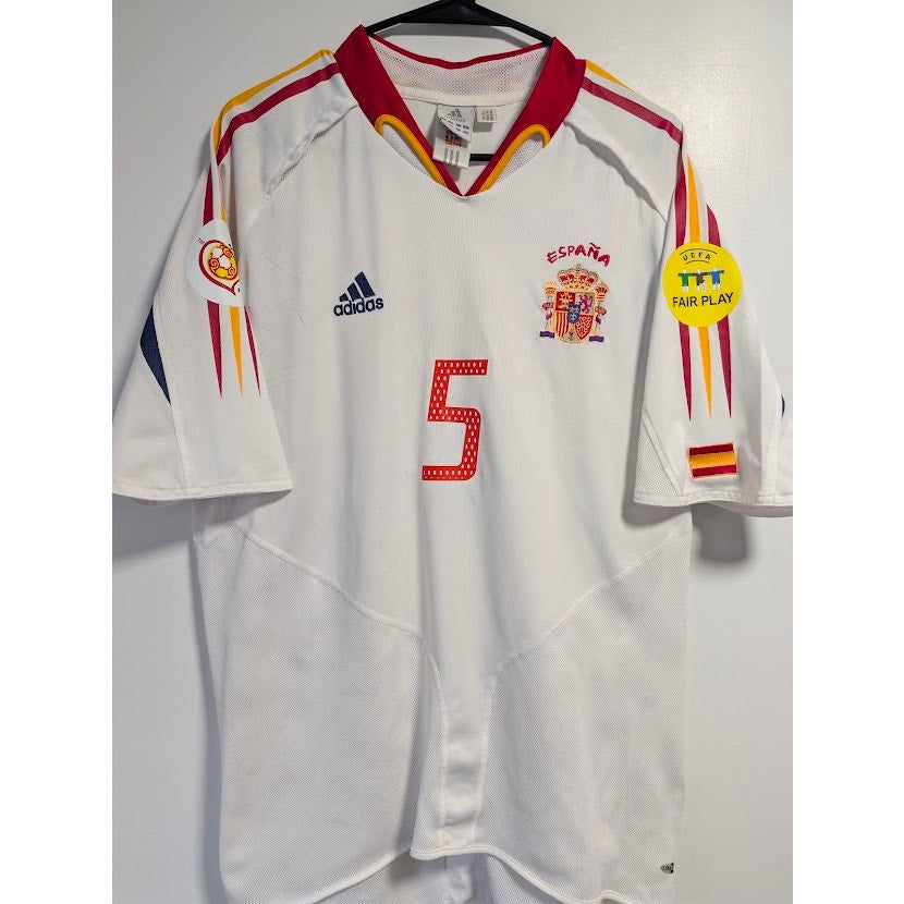 Spain 2004 Away Carles Puyol Jersey Men's Large adidas UEFA Euro 2004 Fully Patched Rare