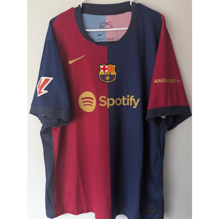 FC Barcelona 2024-25 Home Lewandowski Jersey Men's XXL La Liga Fully Patched