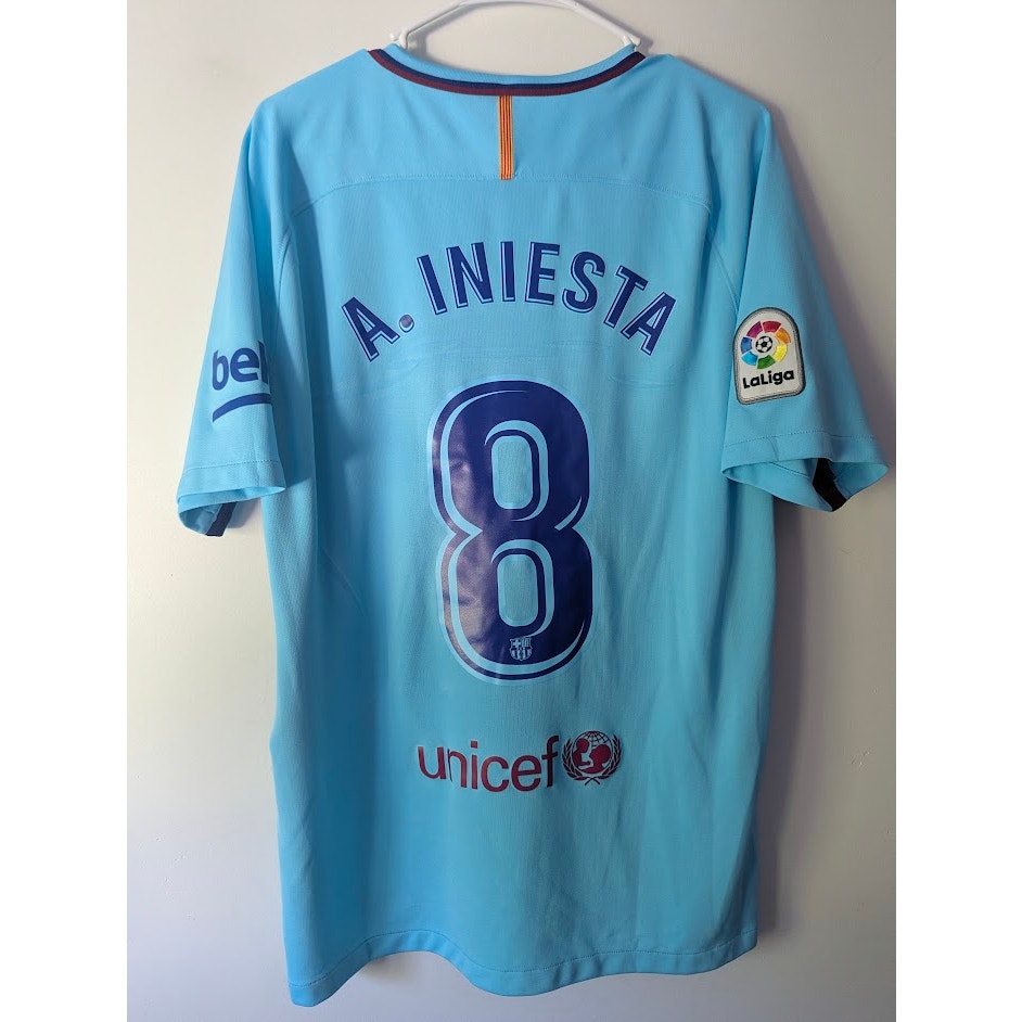 FC Barcelona 2017-18 Away Andrés Iniesta Jersey Men’s Large Nike Rakuten Blue Shirt