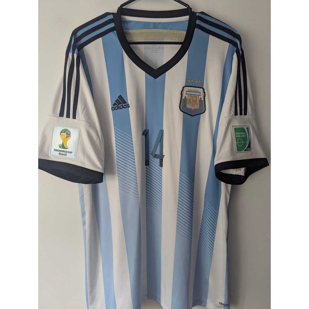 Argentina 2014 World Cup Home Mascherano Jersey – Men’s 2XL | Fully Patched Adidas Shirt