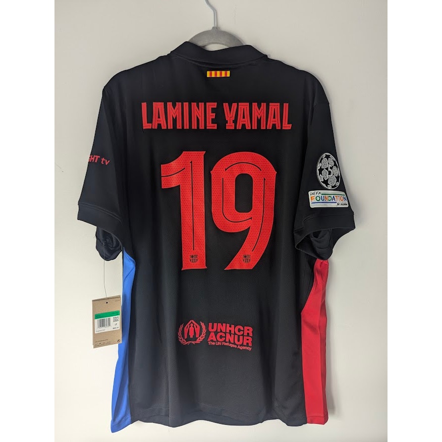 FC Barcelona 2024-25 Away Lamine Yamal Jersey Men's XL Nike UEFA Champions League Fully Patched Rare