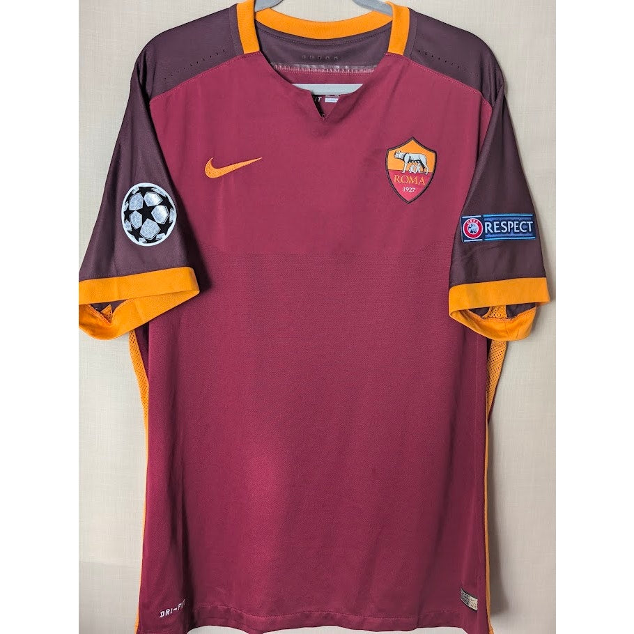 AS Roma 2015-16 Home Mohamed Salah Jersey Mens Large Nike UCL Patched Player Version