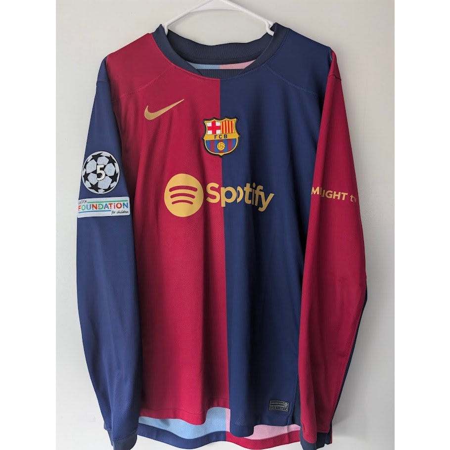 FC Barcelona 2024-25 Home Lamine Yamal #19 Jersey Long Sleeve Mens Large Nike UCL Fully Patched