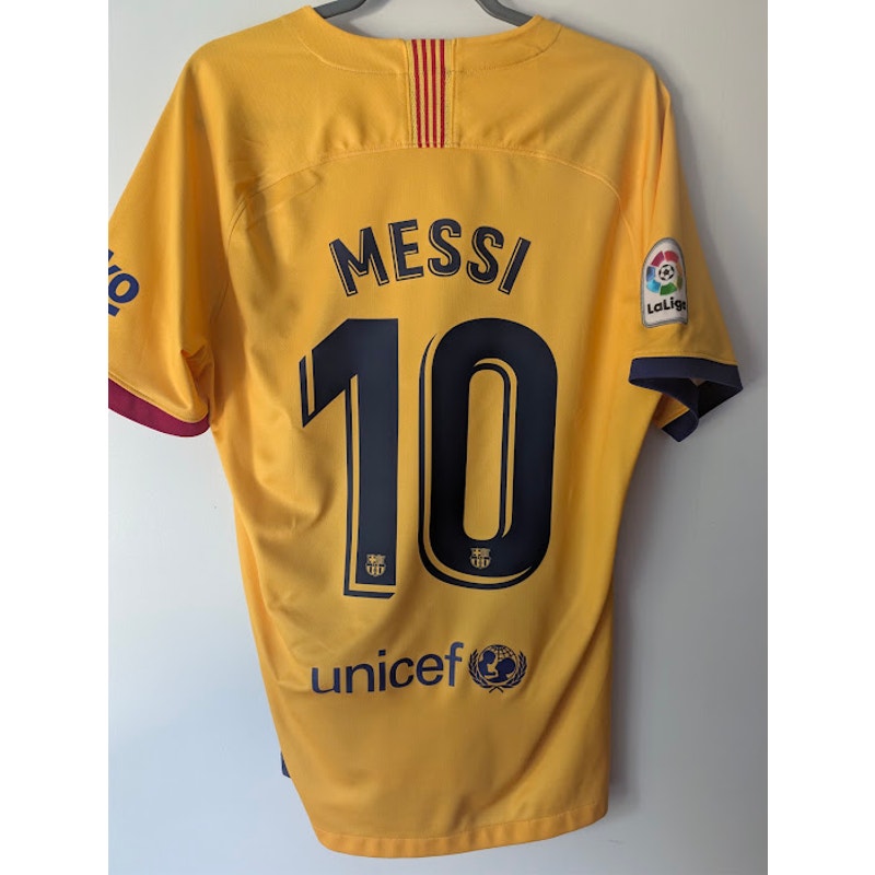 FC Barcelona 2019-20 Away Lionel Messi #10 Jersey Mens Large Nike Yellow