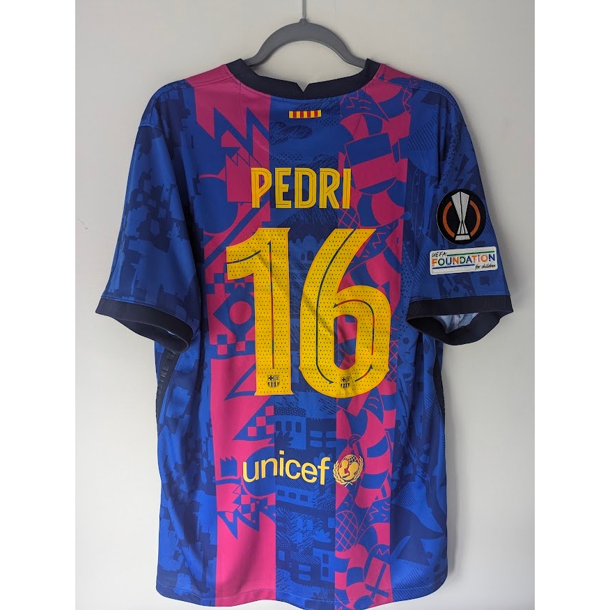 FC Barcelona 2021–22 Third Pedri Jersey – Men’s XL | Europa League Fully Patched Nike Shirt
