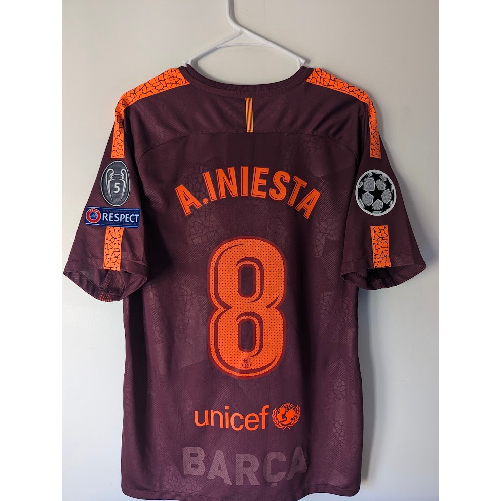 FC Barcelona 2017–18 Third Iniesta Authentic Jersey – Men’s Large | UCL Fully Patched Shirt