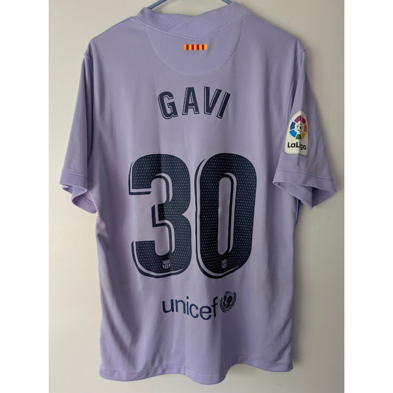 FC Barcelona 2021-22 Away Gavi #30 Jersey Men's Large Nike La Liga Patch Purple Kit
