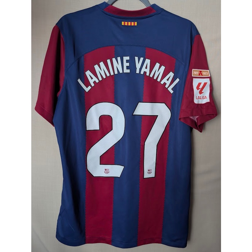 FC Barcelona 2023-24 home Lamine Yamal #27 jersey, Nike, men's large