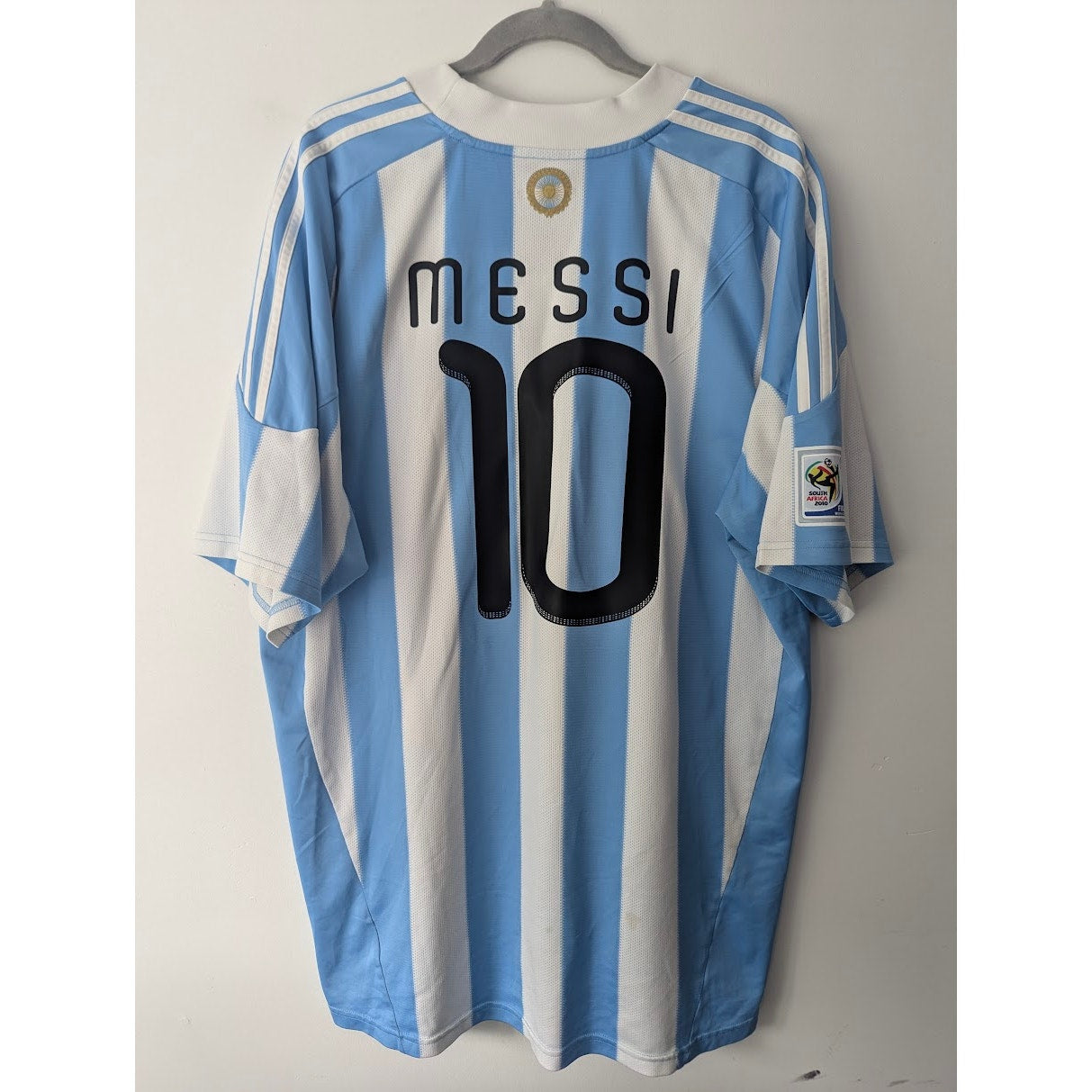 Argentina 2010 Home Lionel Messi Jersey Men's 3XL Adidas World Cup Fully Patched Rare