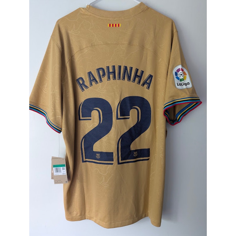 FC Barcelona 2022-23 Away Raphinha Jersey Men's XL NWT Nike La Liga Rare Gold Kit