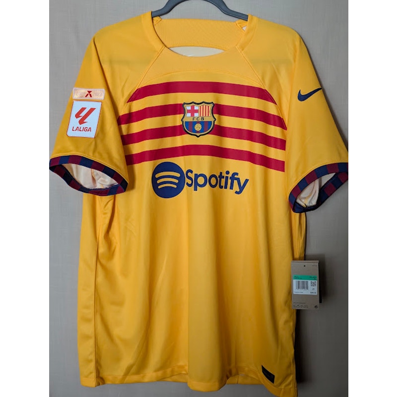 FC Barcelona 2023-24 Fourth Jersey Jules Kounde #23 Mens XL Nike NWT La Liga Fully Patched Yellow Soccer Shirt