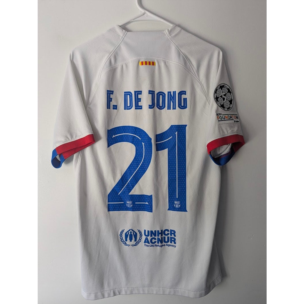 FC Barcelona 2023–24 Away De Jong Jersey – Men’s Large | Authentic UCL Fully Patched Nike Shirt