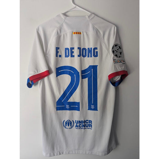 FC Barcelona 2023–24 Away De Jong Jersey – Men’s Large | Authentic UCL Fully Patched Nike Shirt