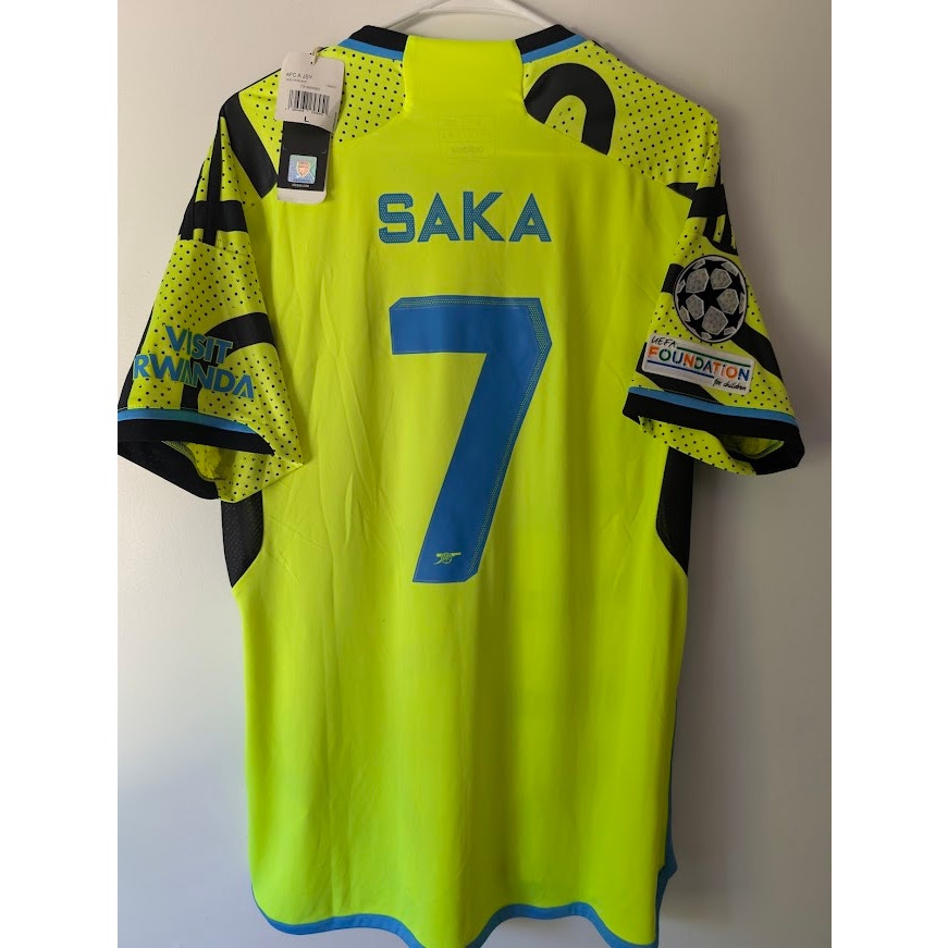Arsenal 2023-24 Away Bukayo Saka #7 Jersey Mens Large NWT adidas UCL Fully Patched