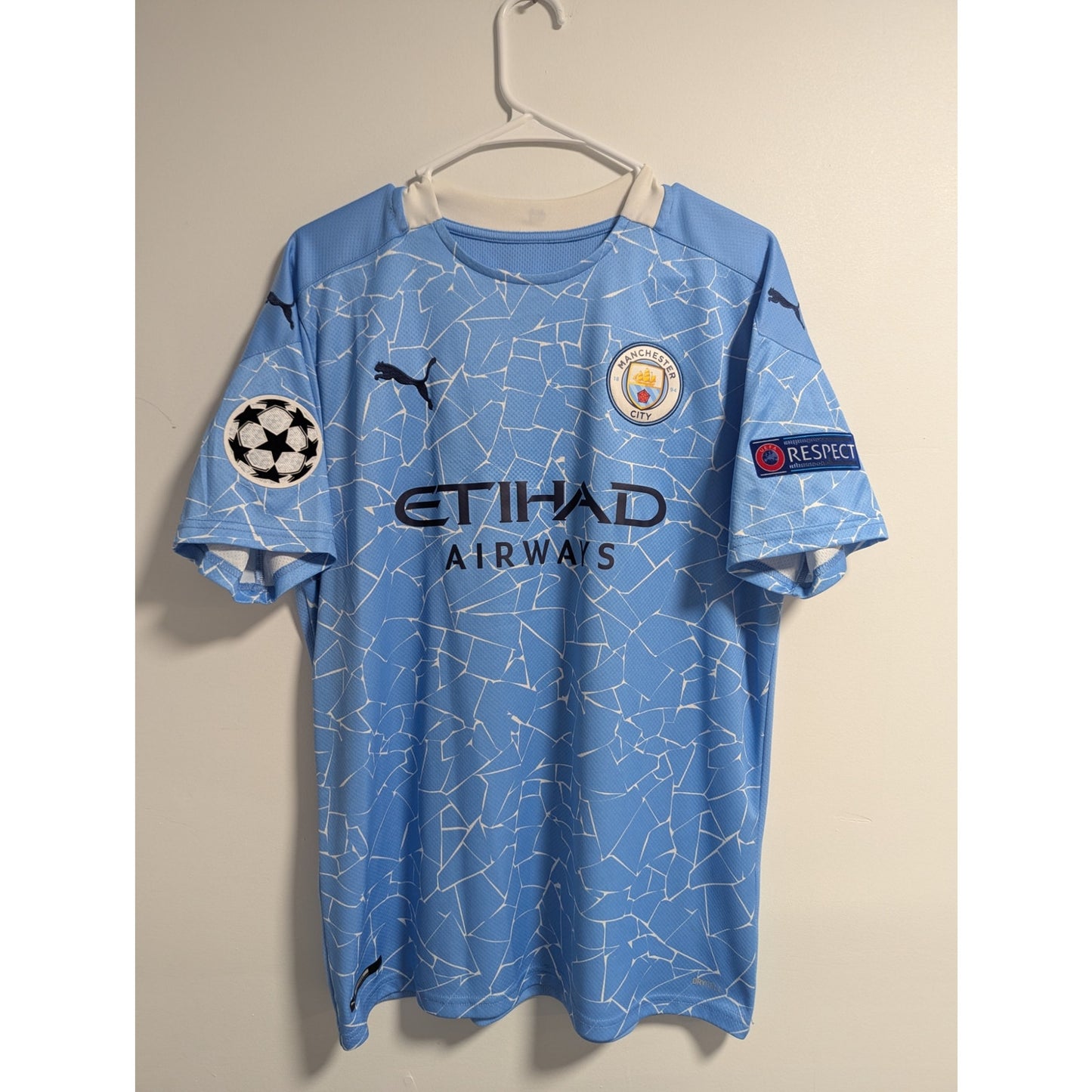 Manchester City 2020-21 Home Sergio Aguero Jersey - Men's Large - UCL