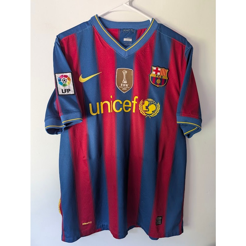 FC Barcelona 2009-10 Home Lionel Messi Jersey Men’s Large Nike CWC Patched